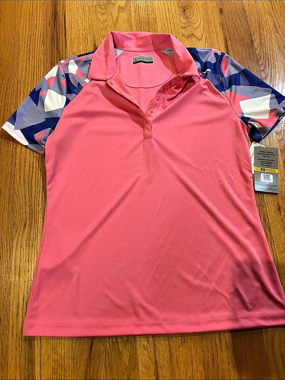 PGA TOUR Moisture Wicking Stretch Shoulder Seams Easy Care Polo Geometric Polo